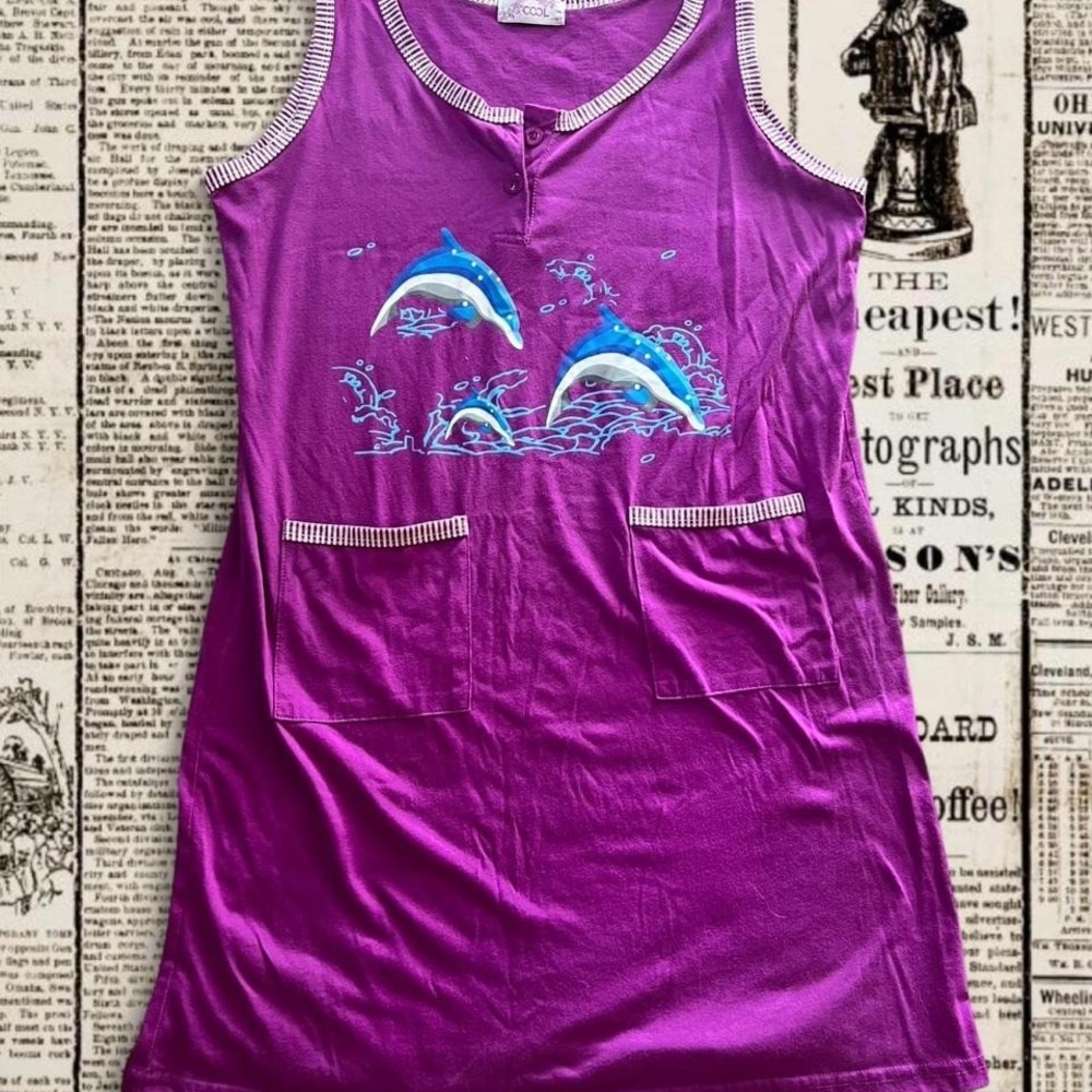 Vintage early 90s Purple dolphin print tank dress /‎ coverup - M